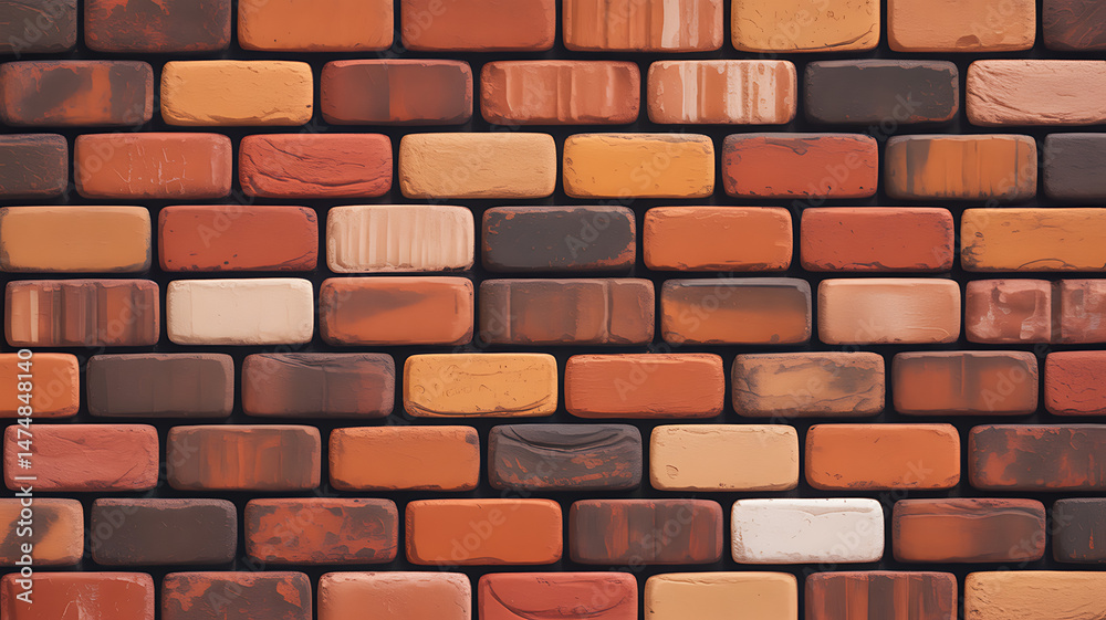 Fototapeta premium Seamless Texture of Varied Brown and Orange Bricks for Backgrounds and Designs