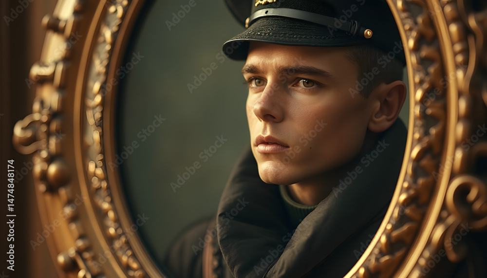 Obraz premium Photo of a soldier in a vintage frame 