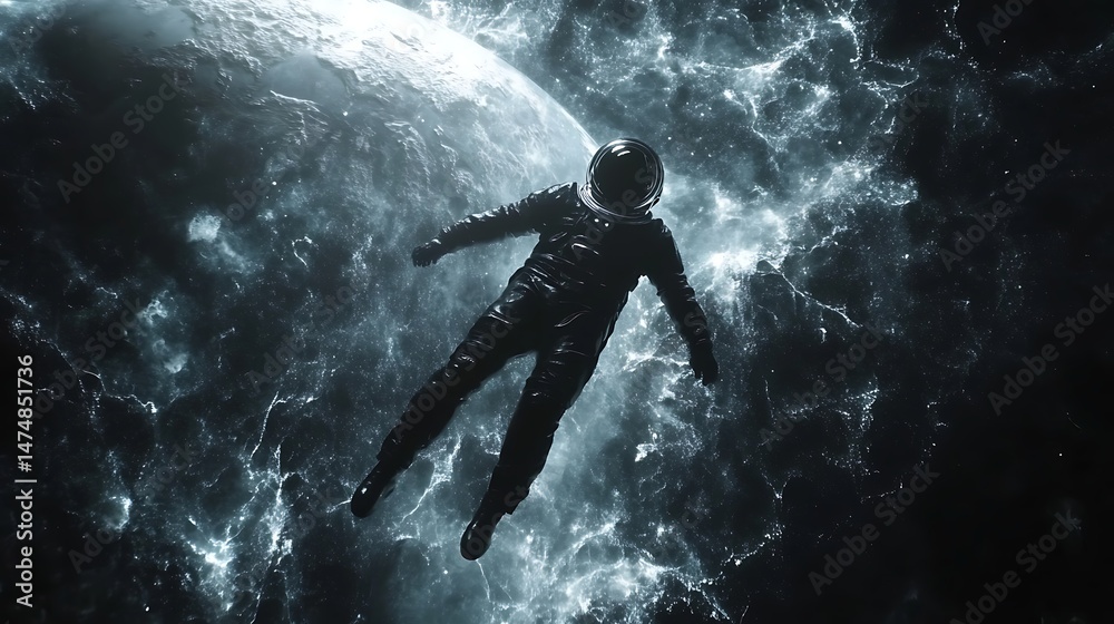 Fototapeta premium Astronaut floating in space abstract graphic design