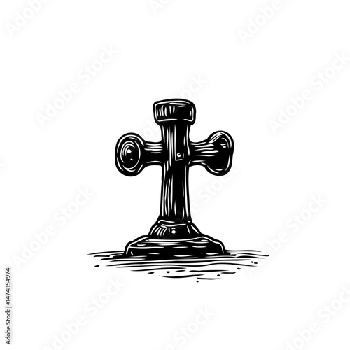 Vintage candlestick telephone in monochrome engraving style with retro design
