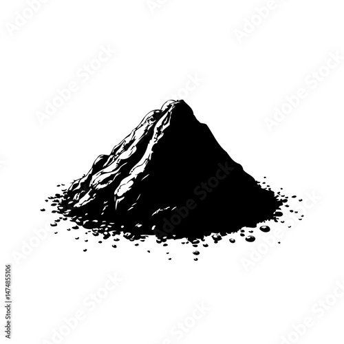 Monochromatic depiction of a grainy texture resembling a diminutive dark hill