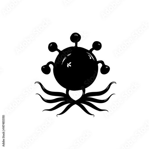 Abstract depiction of a unique sphere entity with appendages in monochrome
