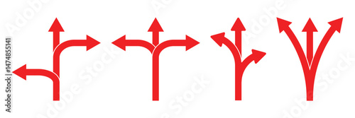 Three way direction arrow icon. Traffic directions arrow icon set.