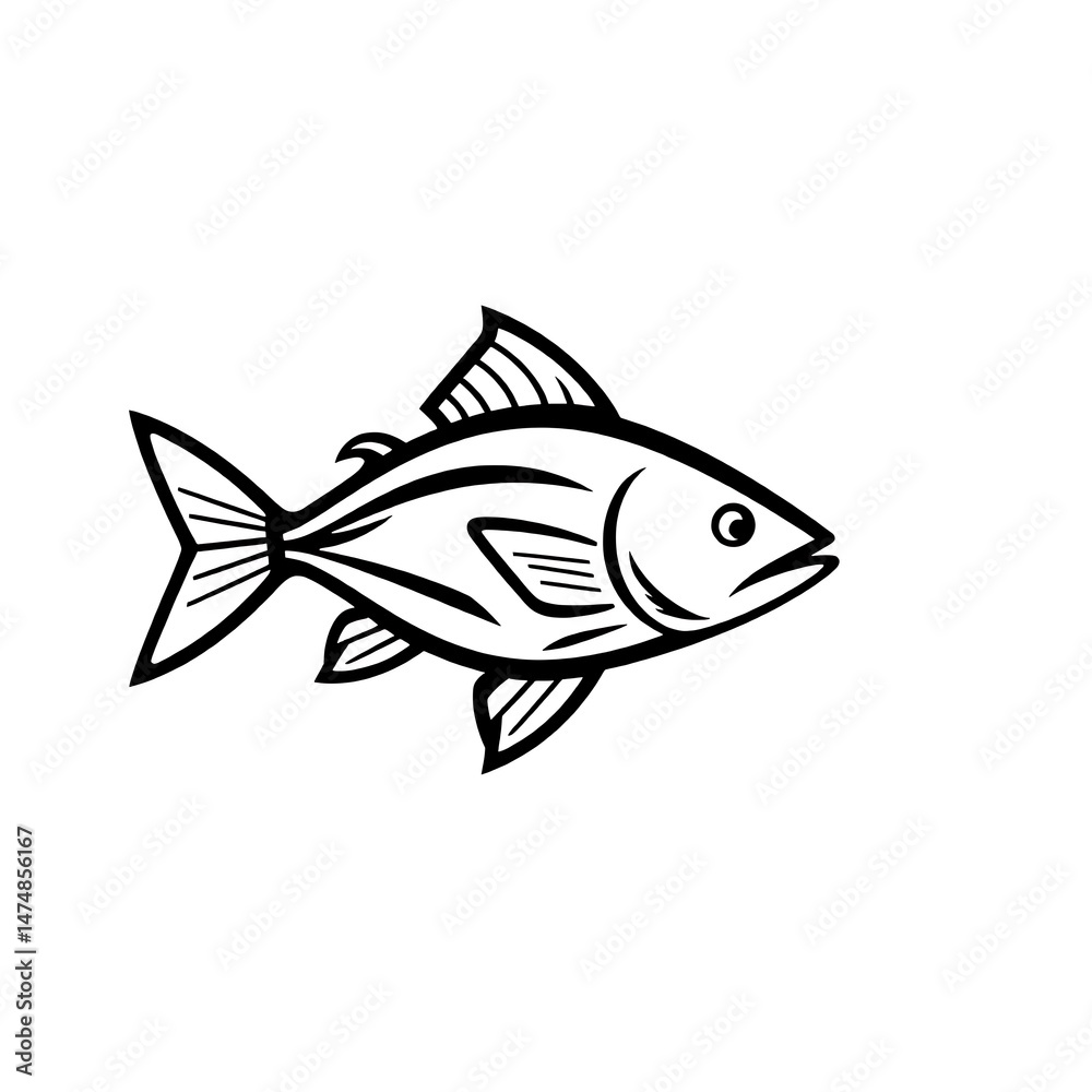 Obraz premium black and white verities fish line art vector