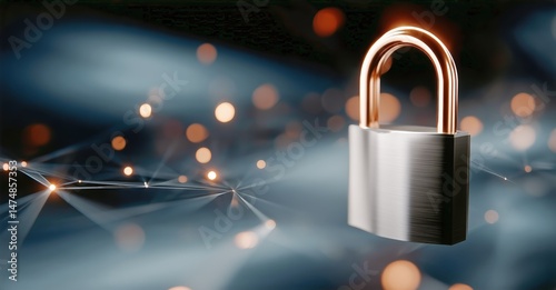 Secure Digital Lock Against a Dark Background With Glowing Connections