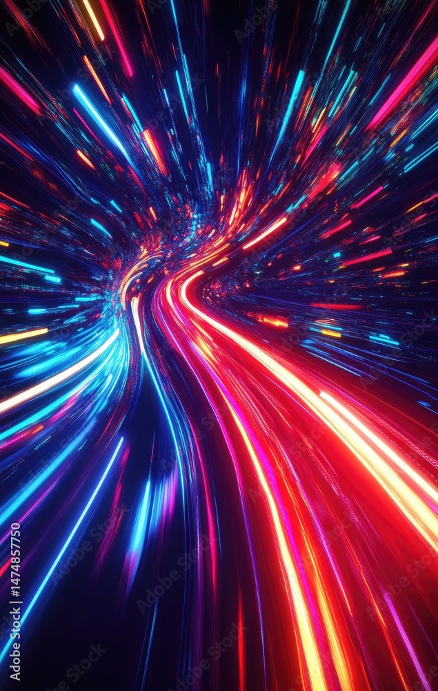 Obraz premium Vibrant, dynamic light streaks creating a twisting tunnel effect
