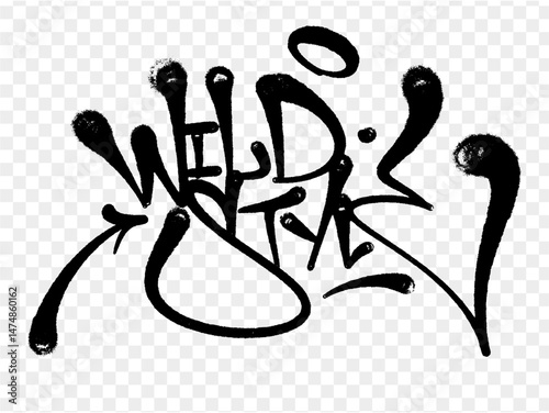 illustration Black graffiti tag lettering aerosol can spray paint