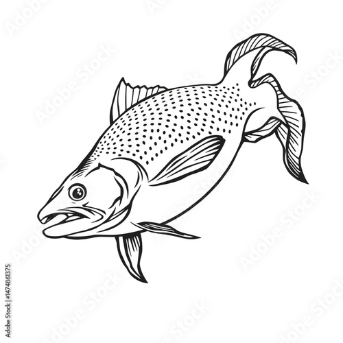 Detailed Fish Line Art