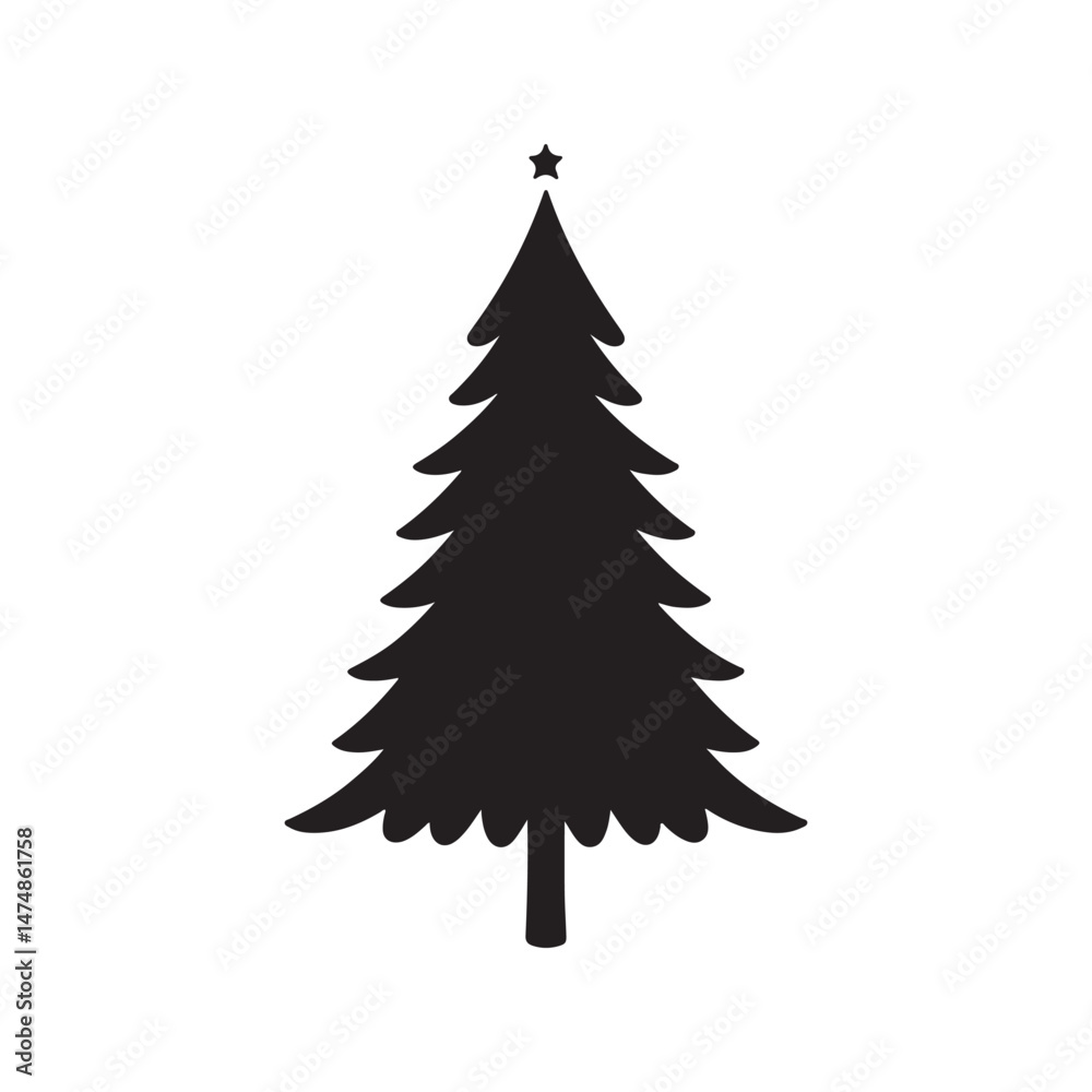 Obraz premium Simple Black Silhouette Christmas Tree Icon, Holiday Decoration, Festive Symbol