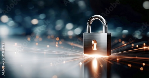 Secure Digital Lock Against a Dark Background With Glowing Connections