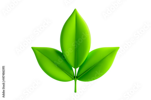 Minimalist Green Leaf Icon 3D Render on Transparent Background
