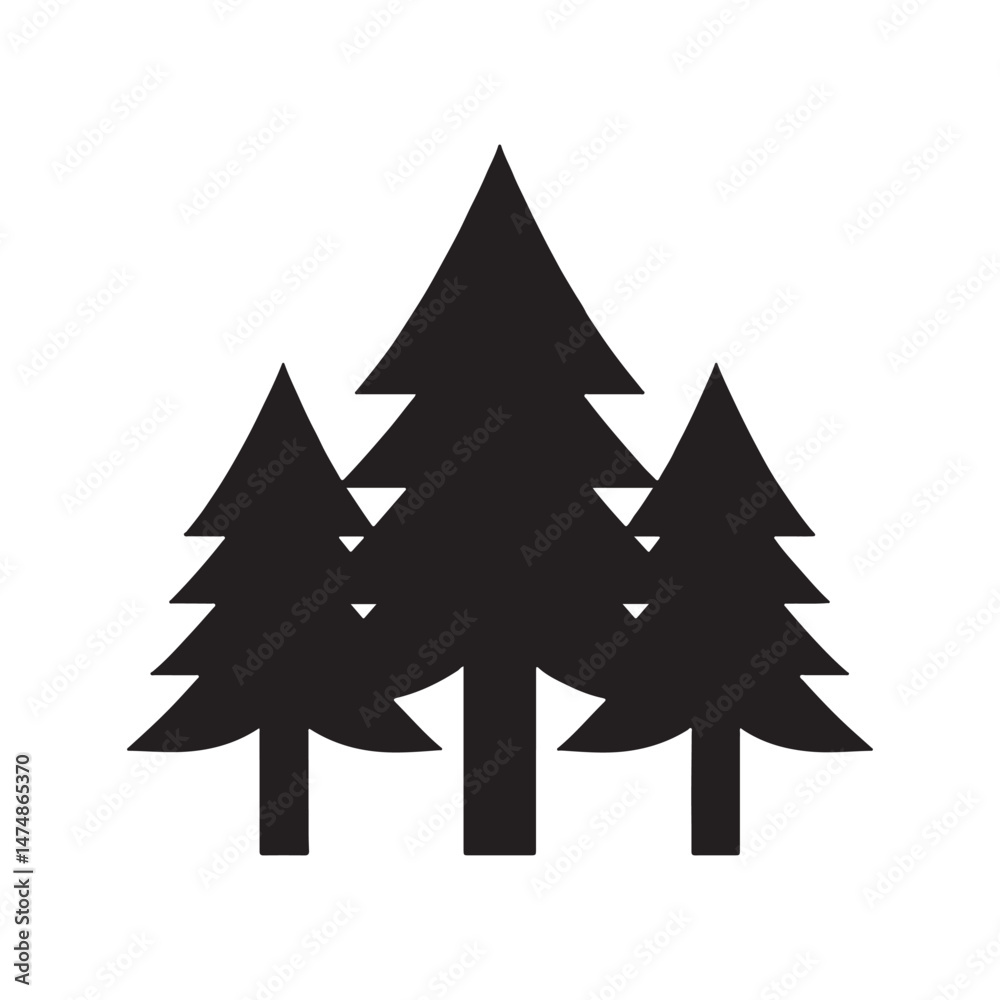 Obraz premium Three Evergreen Trees Silhouette Nature Icon, Forest Symbol, Pine Tree Graphic