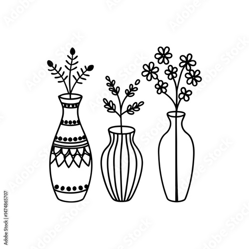 vase with flowers vector silhouette line art