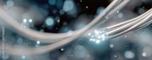 Fiber Optic Cables Transmitting Data in a Dynamic, Illuminated Background Cre...