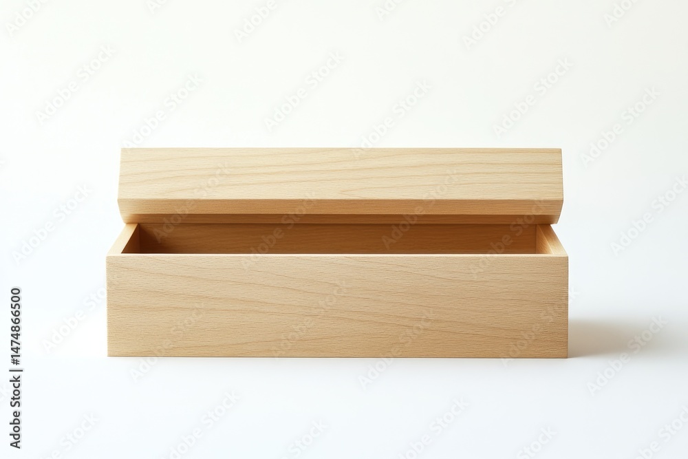 Empty light beige wooden box with open lid Empty light beige wooden box with open lid