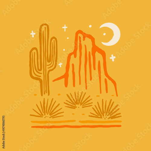 Spirit of the west Arizona saguaro desert illustration for t shirt sticker print design