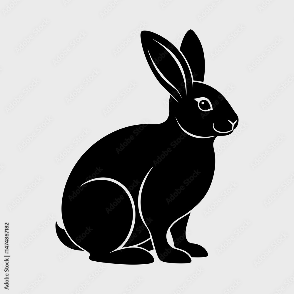 Fototapeta premium Minimal Silhouette of a Rabbit Sitting Vector Illustration
