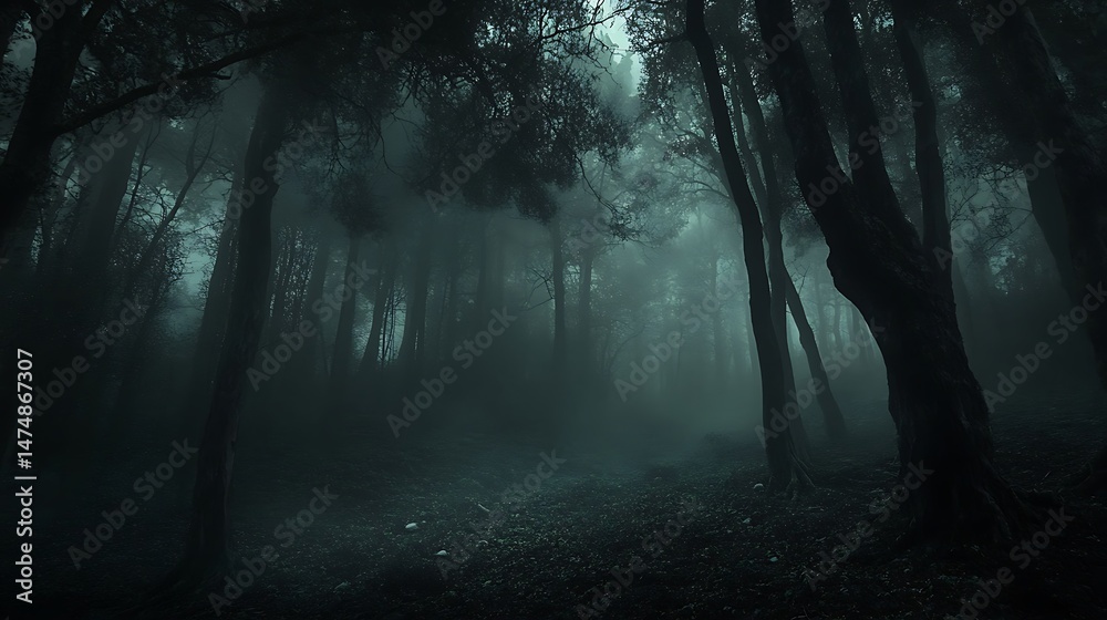 Fototapeta premium dark forest in the fog