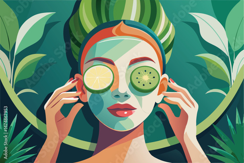 Spa Day. Natural Face Mask with Lemon and Kiwi