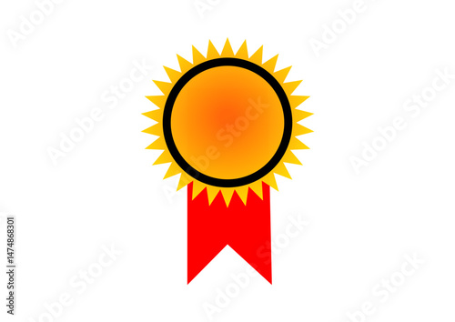 gold medal with red ribbon