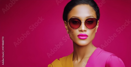 Stylish Portrait of a Woman Wearing Sunglasses With Vibrant Background Colors