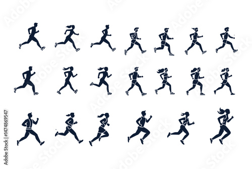Athlete Running Silhouette, High Knees Sports Illustration