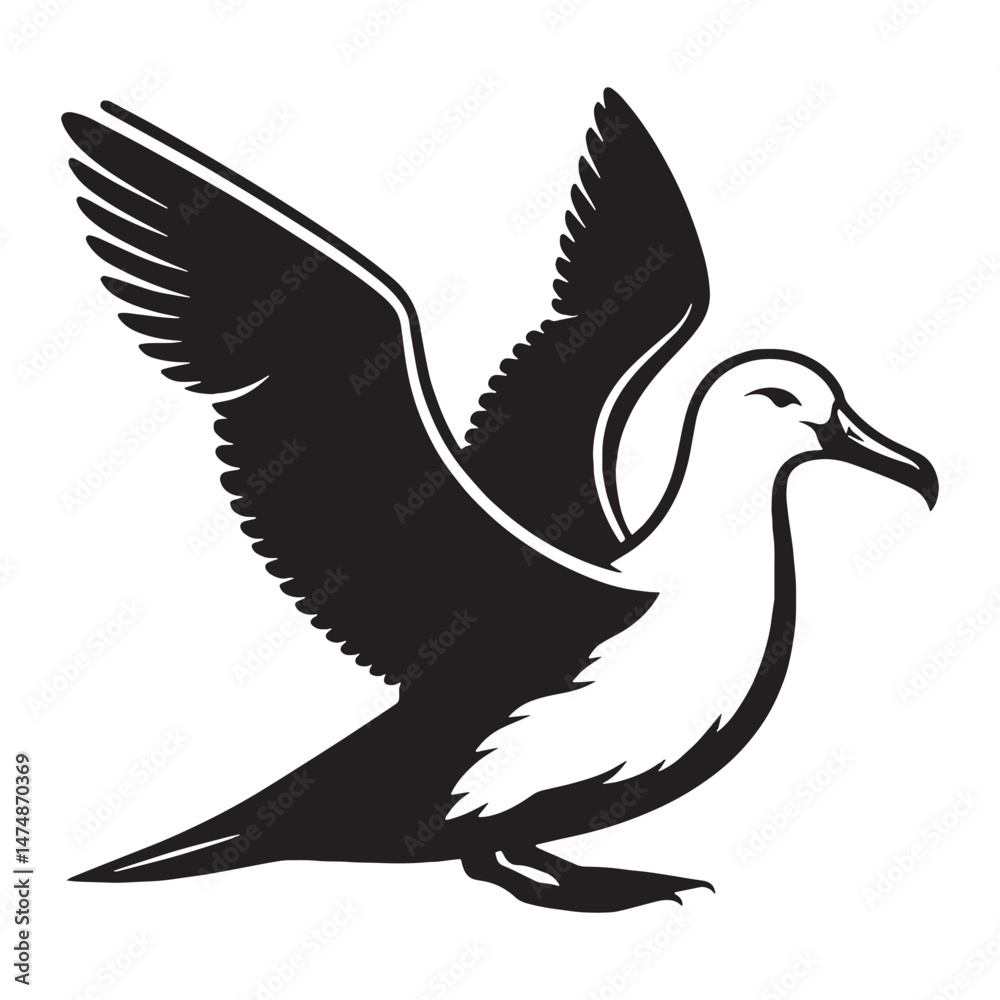 Obraz premium Elegant Curves of the Albatross silhouette – Albatross illustration – Minimalist Albatross vector – Bird silhouette