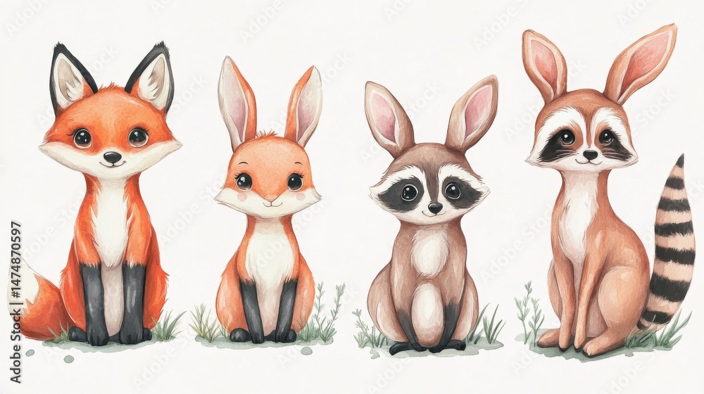 Fototapeta premium Cute cartoon animals in a colorful style.