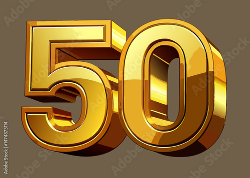 Golden Number Fifty 3D Render for Anniversary Celebration