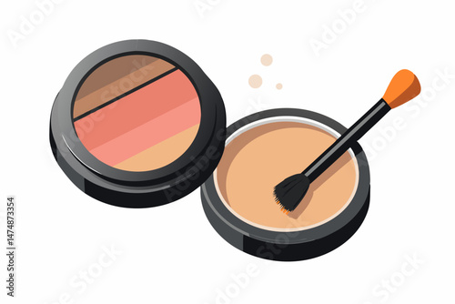 Compact Powder Makeup Set with Brush for Face and Blush