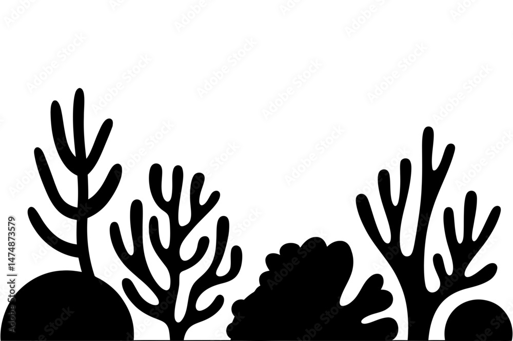 Fototapeta premium Black and white coral reef silhouette illustration