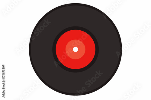 Simple Red and Black Vinyl Record Icon Illustration