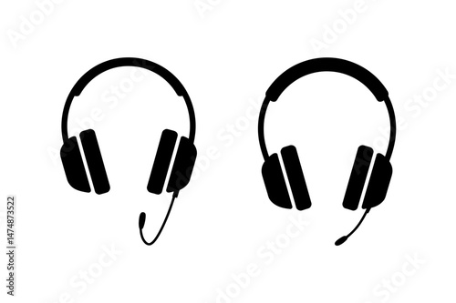 Headphones with microphone black and white vector
