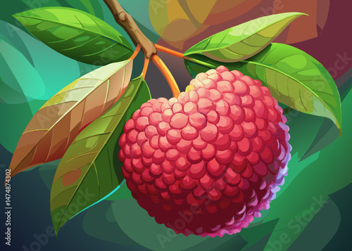 Vibrant Lychee Fruit on Branch with Lush Green Leaves