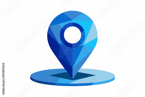 Abstract Low Poly Blue Location Pin Icon on Base