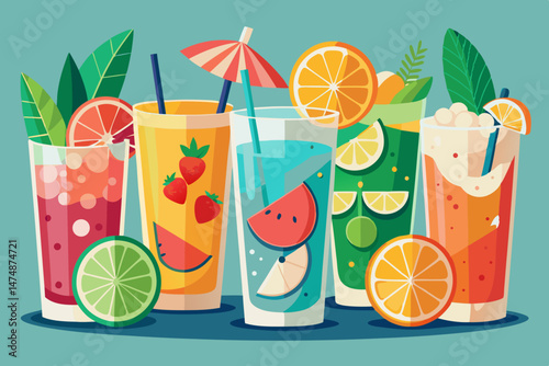 Refreshing Summer Fruit Cocktails in Glasses