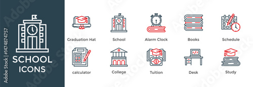 school icon set. with icon Books, Schedule, education, Desk, Study