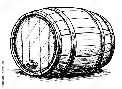 wooden wine barrel hand drawn vector illustration