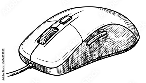 computer mouse hand drawn vector sketch in outline style