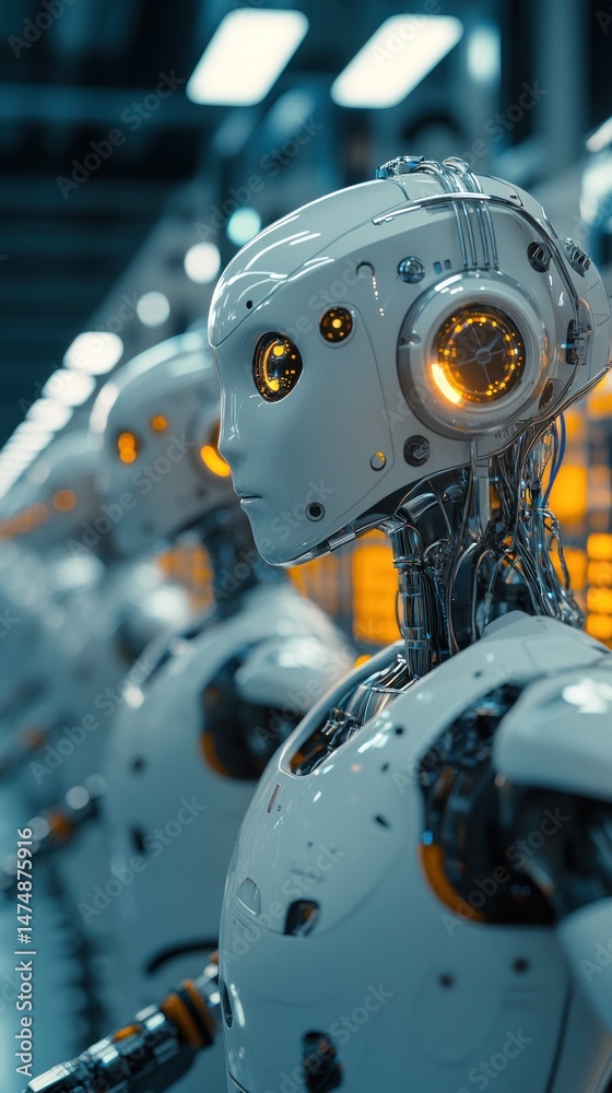 Fototapeta premium Futuristic robots in a factory