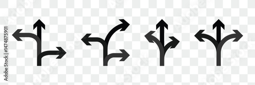 Three way direction arrow icon. Three ways icon.