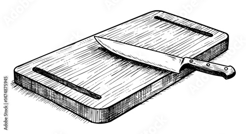cutting board with kitchen knife hand drawn vector