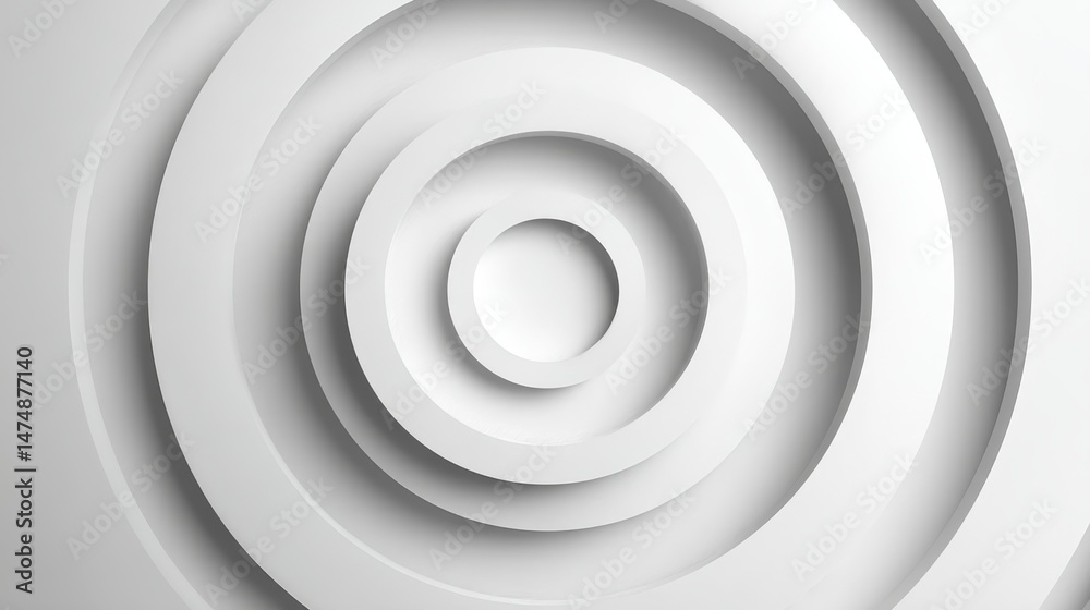 Fototapeta premium Abstract circular layers in white minimalist geometric pattern background.