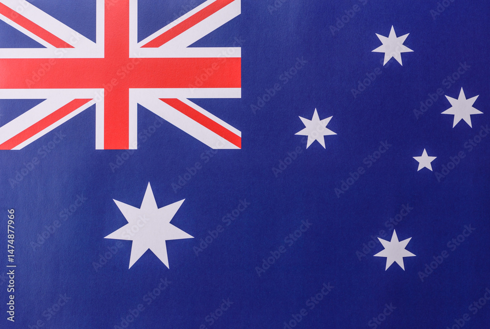 Fototapeta premium Australian flag as a backdrop. Travelling and learning in Austarlia