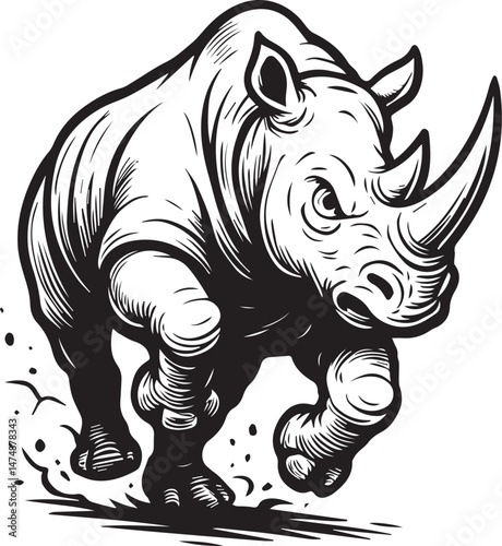 rhino running vector illustration