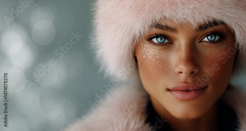 Captivating Winter Portrait of a Young Woman With Stunning Blue Eyes and Soft...