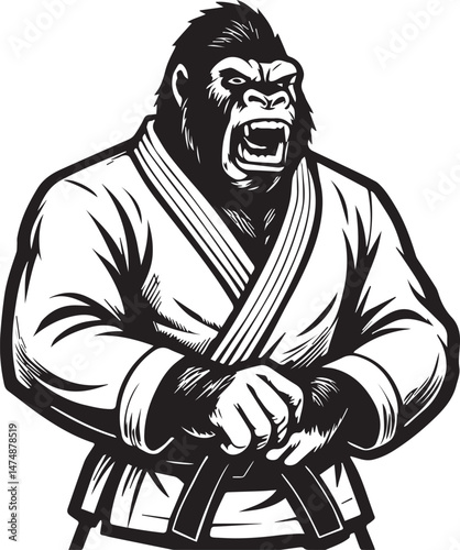 Bild auf Leinwand gorilla jiu jitsu kimono vector illustration