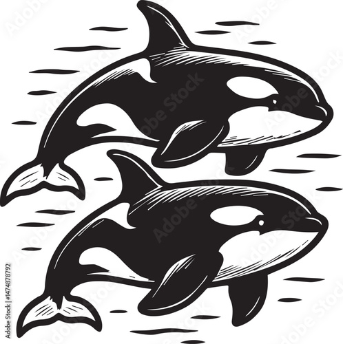 orca whales swimming vector illustration