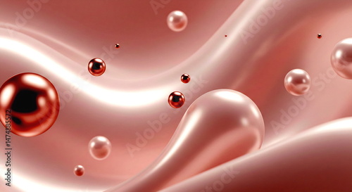 Abstract pink rose gold background waves spheres