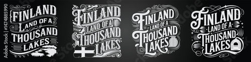 Finland Chalkboard Calligraphy with International Symbols and Maps
